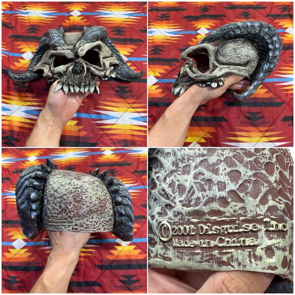 Halloween Devil Skull Adult Mask Rams Horns - Vintage 2001 Disguise Inc
